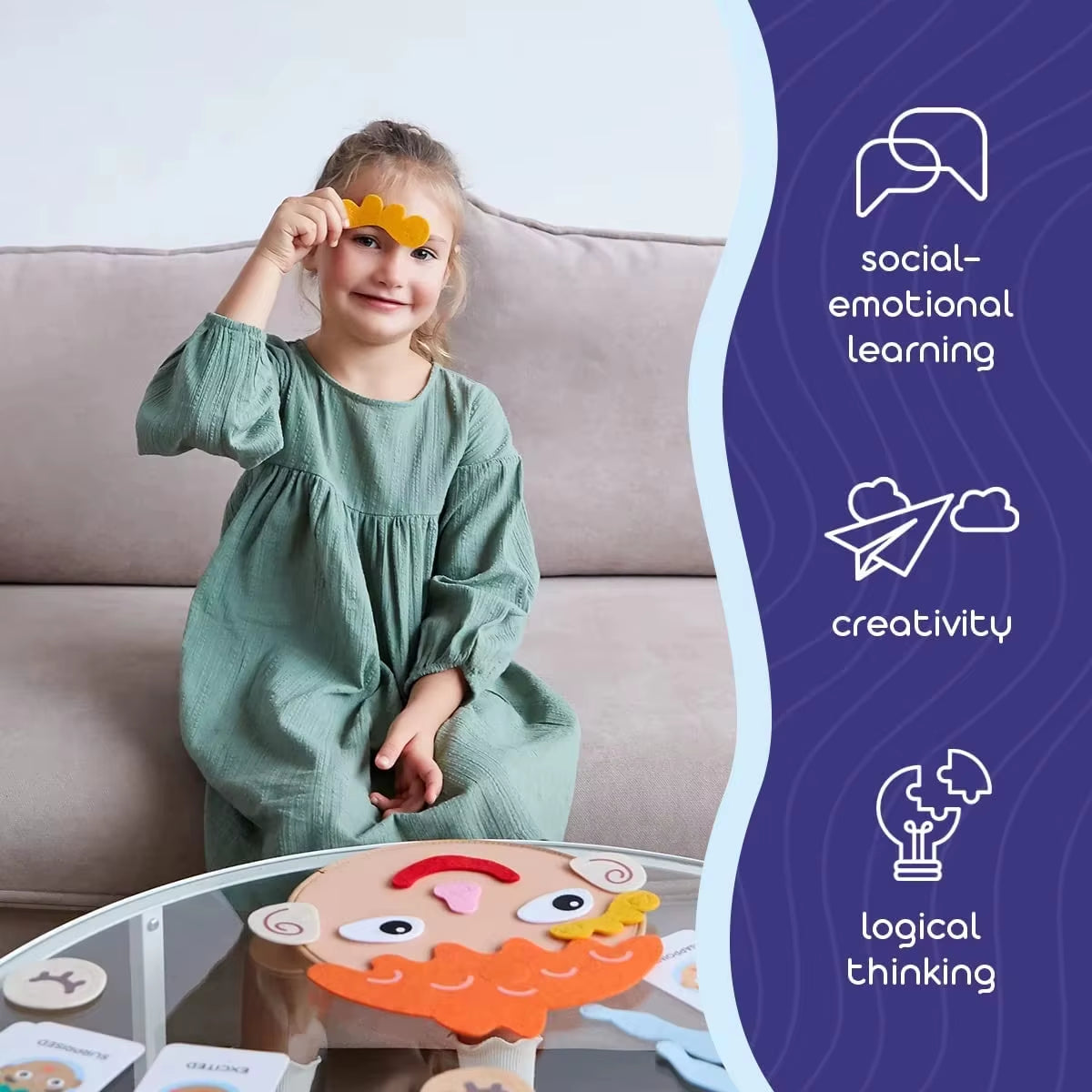 Kids Montessori Facial Expression Game Emotional Change Toys with 9Pcs Cards Preschool Learning Educational Toys